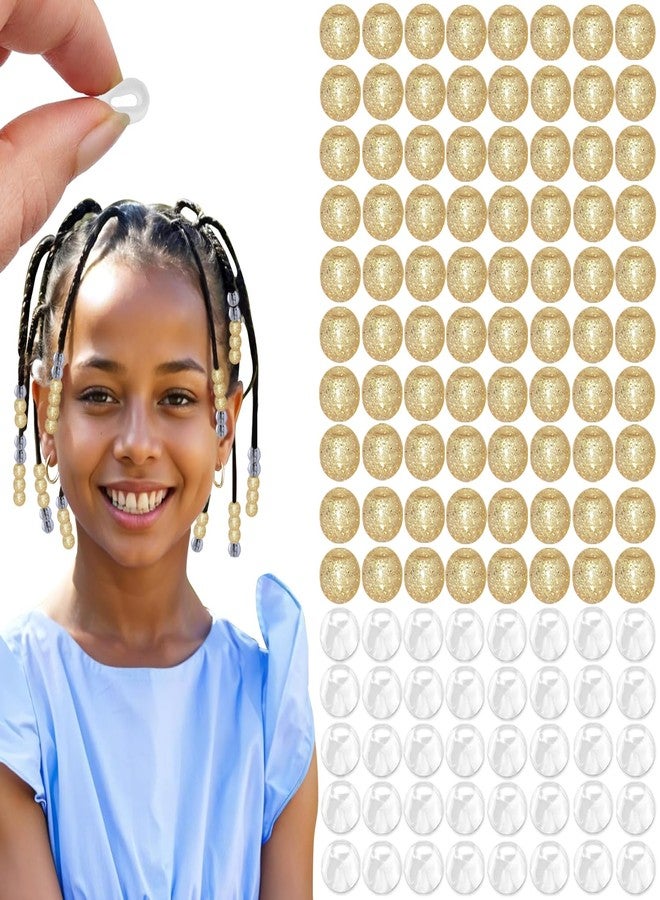 Everfunny 120 Pcs Silicone Hair Beads for Women Girls Braids, Soft Colorful Pony Beads Bulk for Kids Girls Women Hair Accessories for Braids (Glitter Golden) - Image 1